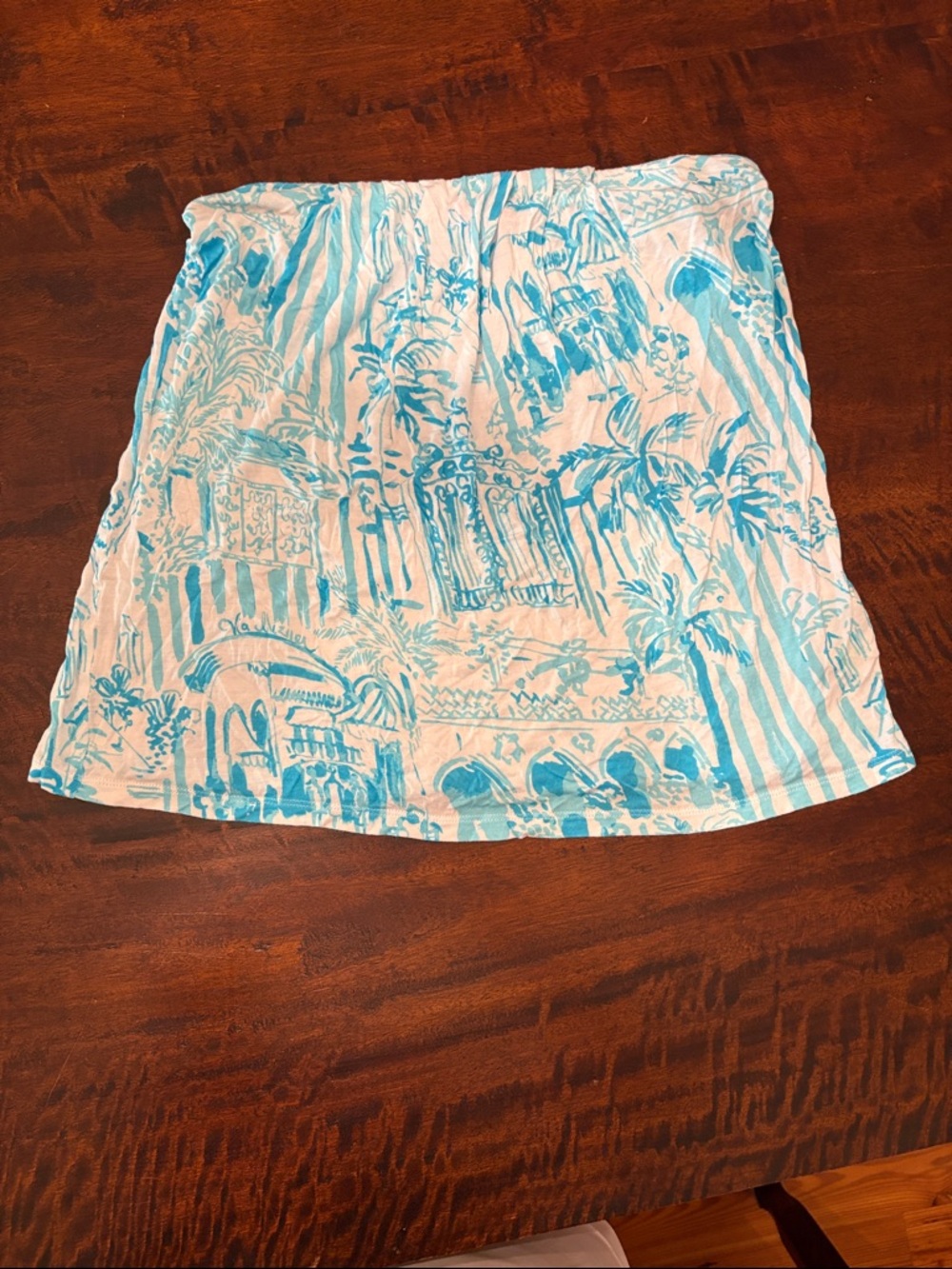 Lilly Pulitzer White and Blue Tropical Print Strapless Crop Top
